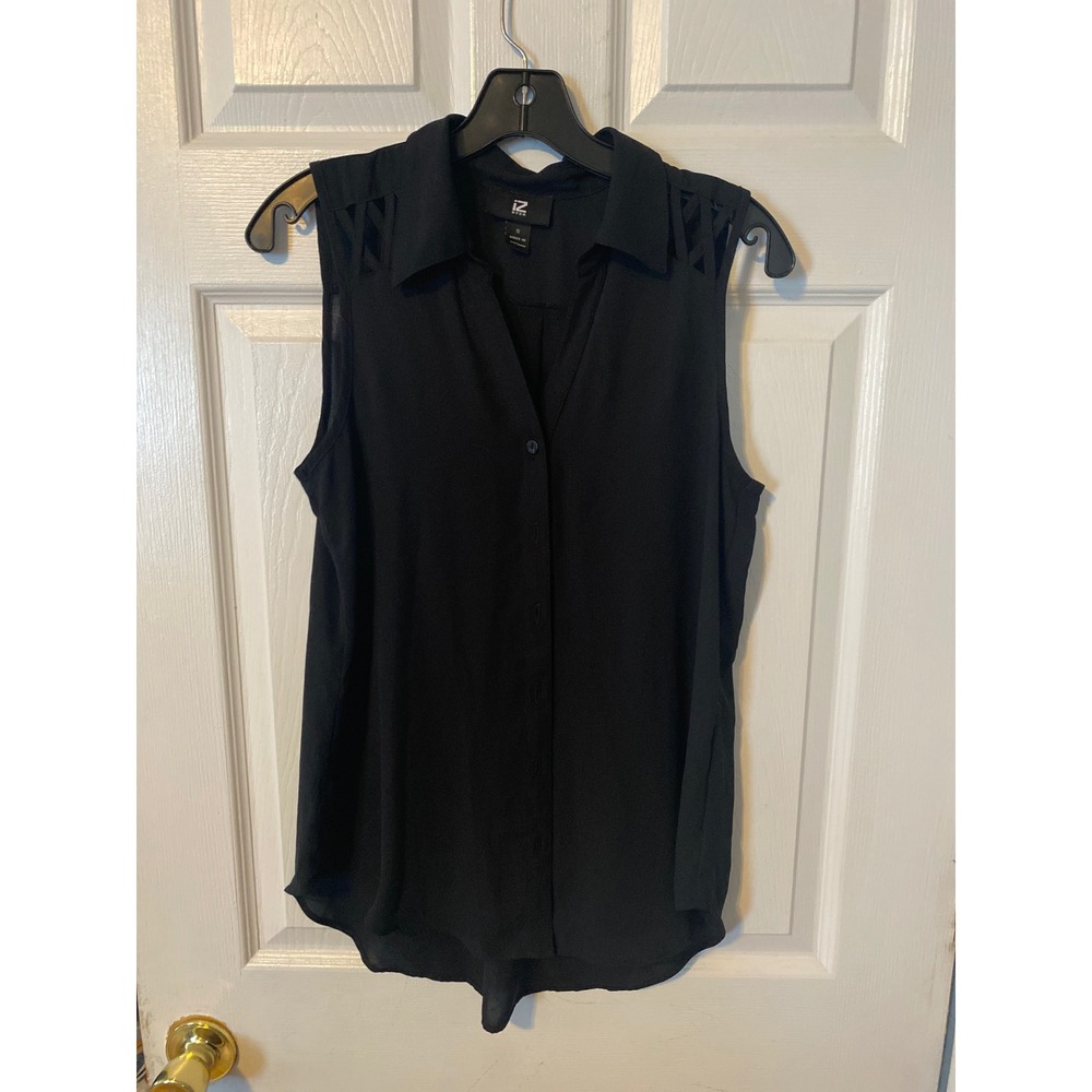 IZ Byer Black Sleeveless Button Down Blouse Cage Shoulder Detail Small